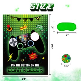 WERNNSAI Pin The Button on The Game - Gamer Party Decorations Birthday Games for Kids Party 21" x 28" Game Poster with 24 Sticker for Boys Gaming Night Birthday Wall Home Room Decorations