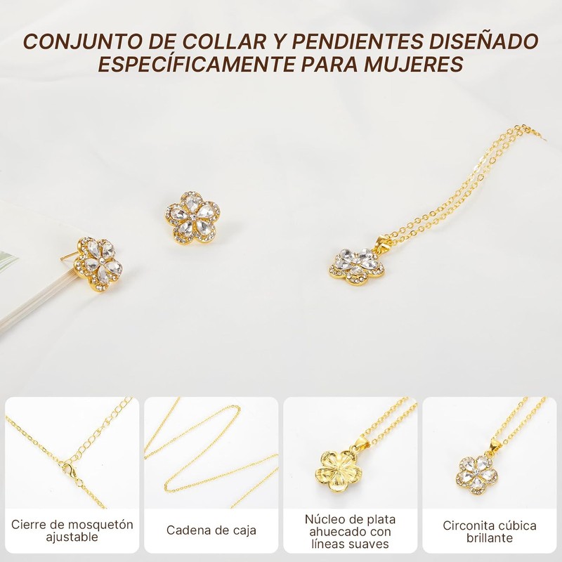TXG Collares de Mujer, Juego Collar Aretes de Mujer Plata