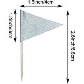 GentleGirl 100 Pcs Solid Blank Toothpick Flags Small Mini Plain Cupcake Toppers Stick Color Triangle Flags DIY Marking Decorations(Silver White)