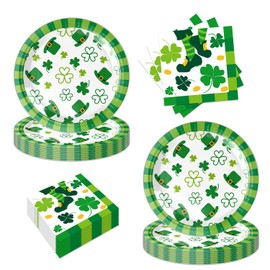 40pcs St. Patrick's Day Plates and Napkins Set Decorations for 20 Guests, Holiday Buffalo Check Tableware set, Disposable St. Patrick's Day Party Decor