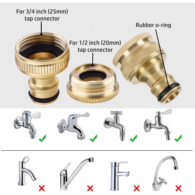 Brass Tap Connector for 1/2 Inch & 3/4 Inch Taps,