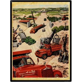 Mack Trucks Model B63 NEW Metal Sign: Macks on Job Site - Large Size