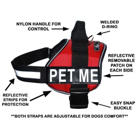 Doggie Stylz Dog Harness with Removable Patches and Reflective Trim. Dog Vest Comes with 2 PET ME Reflective Hook and Loop Patches. Measure Dogs Girth Before Purchase (Girth 12" - 16" Red)