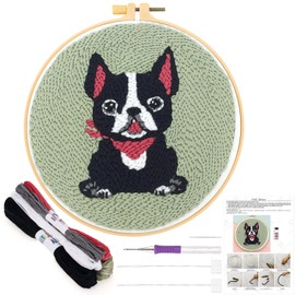 JSRQT Punch Needle Embroidery Starter Kits with Dog Pattern Needle Punch Starter Kits for Adults Handcraft Punch Needle Kit Cross Stitch Kits Beginner Rug Hooking Kit for Beginners Punch Needle Tool