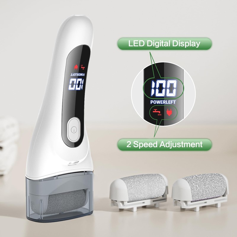 Electric Foot File Callus Remover, Rechargeable, 3 Replacement Rollers