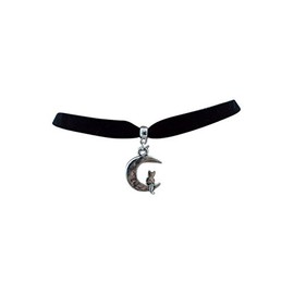 dunns-jewels Classic 10mm Velvet Choker with a 25mm Cat on The Moon Charm