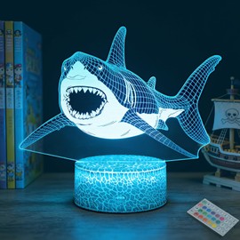 DAHEYMA Shark Gifts for Boys, 3D Shark Illusion Night Light, 16 Colors Lamp with Remote and Timer, Cool Ocean Sea Life Room Decor for Birthday Christmas