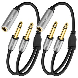 Togconn 2-Pack 1/4 inch TS Mono Splitter Y Adapter, 6.35mm Mono Female to Dual 6.35 mm TS Mono Male Jack, Quarter inch Audio Speaker Splitter Converter Cable 1 Feet, Gold Plated Connectors