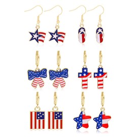 1/4/6Pairs 4th of July Earrings Red White Blue Earrings for Women 4th of July Decorations Outfits Patriotic Star Earrings American Independence Day Jewelry Accessory for Woman