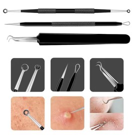 Kuvée Medical Blackhead Remover Kit, 10 Piece Pimple Popping Kit Set with Leather Case, Black -Blackhead Remover Tool, Pimple Popping Kit, Pimple Extractor Tool for Black heads, Acne, Zit, Comdone, Pores, Fat Granules, Blemishs on Nose And Face (Black)