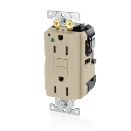 Leviton MGFN1-HGI 15A-125V Extra-Heavy Duty Hospital Grade Non-Tamper-Resistant Lev-Lok Duplex Self-Test GFCI Receptacle, Ivory, 15-Amp