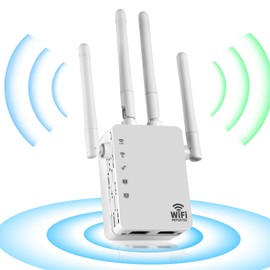 WiFi Extender Signal Booster, 5G WiFi Booster with 1200Mbps Dual Band (2.4&5GHz), WiFi Repeater (10000sq.ft for 55+ Devices), WPS 1-Tap Setup,4 Antennas 360° Full Coverage with 2 Ethernet Port
