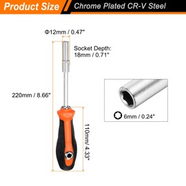 sourcing map 1/4" Metric Nut Drivers 6mm CR-V Steel Hex Nut Driver Screwdriver with Anti-Slip Handle for Tightening and Loosening Fasteners