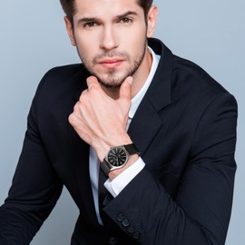 JewelryWe Men's Watch Calendar LED Light Canvas Fabric Band Quartz Analogue Watch, Black-Long, military