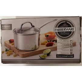 Farberware Millenium 3Qt Stainless Steel Saucepan Pot DW Safe Glass Lid NIB