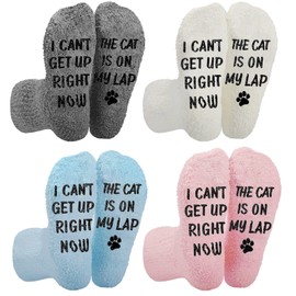 Coume 4 Pair Dogs Cat Lovers Gifts Stockings Funny Dog Mom Dad Gifts Socks I Can't Get up Right Now the Dog Cat Is on My Lap(Black Letter)