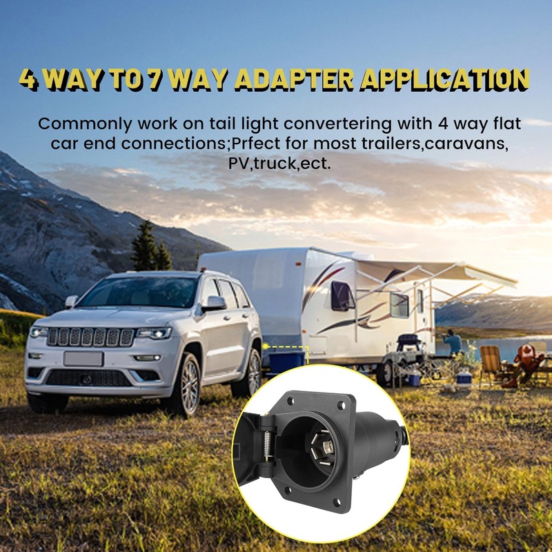 Oyviny 4-Pin to 7-Way Round Blade Trailer Adapter W/Mounting Bracket,