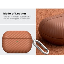 Haobobro [Carbon Fibre Texture] for AirPods Pro 2 Leather Case - Handmade AirPods Pro 2 Leather Case - Shockproof AirPods Pro 2 Leather Case - AirPods Pro 2 Protective Case with Carabiner - Brown