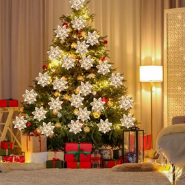 Christmas Poinsettia Flowers Glitter Artificial Flowers Gold 16PCS Xmas Poinsettia Flowers Decoration Large Christmas Tree Ornaments Xmas Garland Wreaths DIY Decor