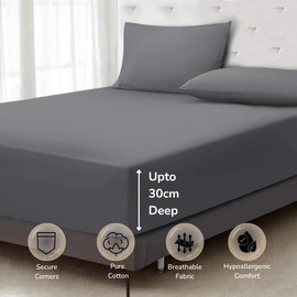 The Royce® King Size Fitted Sheet – 30cm Extra Deep Pocket – Soft Brushed Microfibre Bed Sheet – Wrinkle-Resistant, Hypoallergenic, Easy Care Bedding – Grey