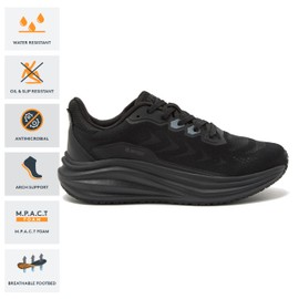 HI-TEC Resist SR Runner Mesh Black Non Slip Work Shoes for Women, Comfortable Water Resistant Womens Food Service Sneakers, Medium and Wide Width - Black, 7.5 Medium