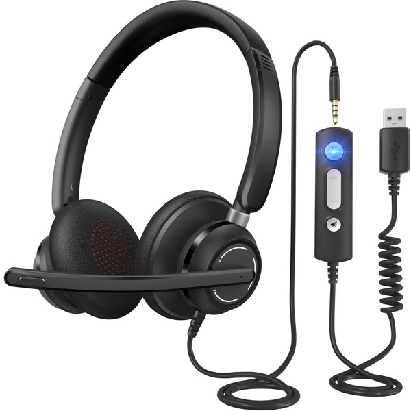 JabNecter USB Headset with Microphone for PC, Wired Headphones with