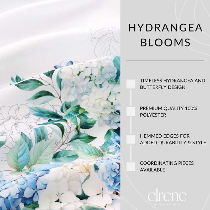 Elrene Home Fashions Hydrangea Bloom Floral Butterfly Double Border Spring/Summer