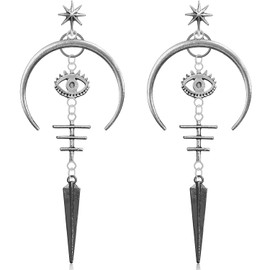 Hanavigar Gothic Viking Vintage Sliver Crescent Moon Evil Eyes Star Fishbone Lightweight Dangle Drop Earrings Punk Tribal Stud Earrings For Women Jewelry Gift (Stud Earrings)