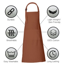RAJRANG BRINGING RAJASTHAN TO YOU Cooking Apron for Women and Men, 88 x 69 cm, Simple Cotton Apron with 3 Pockets, Clove Brown