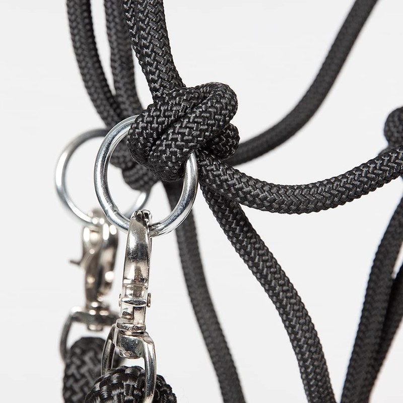 PFIFF 102937 Knot Halter with Reins, Snap Carabiner Swivels, Black,