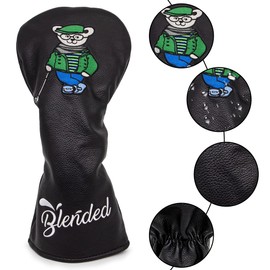Golf Club Head Cover Wood Cover Driver Fairway Wood Utility Hybrid Headcover with Number Tag Golf Headcover PU Leather Fashionable Bear Embroidery Black (DR+FW+UT 3pcs)