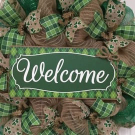 Irish Welcome Wreath St Patrick’s Day or All Occasion Handmade Deco Mesh Available in 24 inch and 28 inch diameters