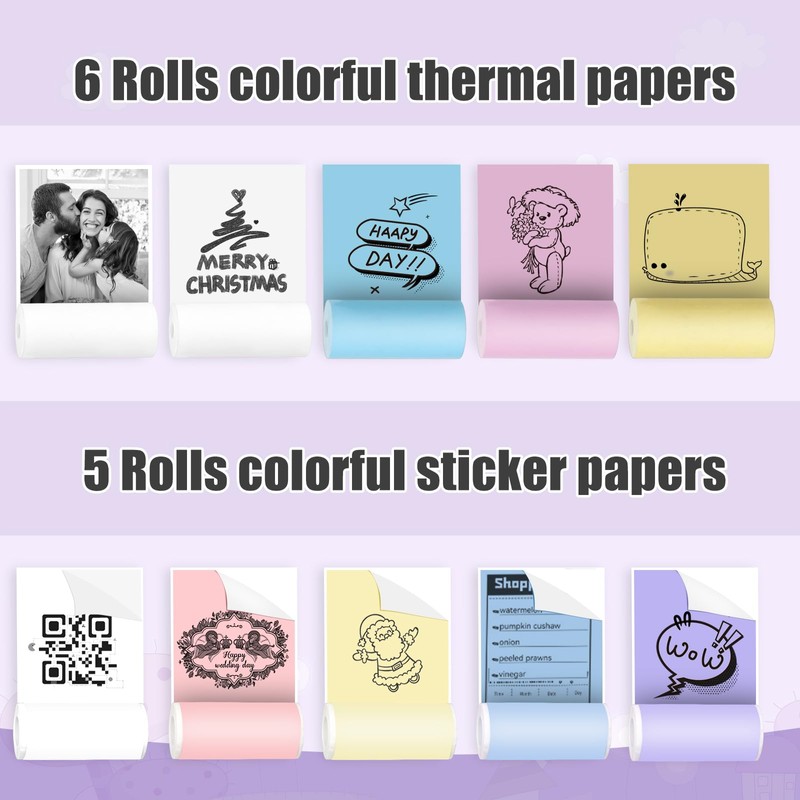 Zeacool Mini Sticker Printer,Mini Pocket Thermal Printer with 11 Rolls