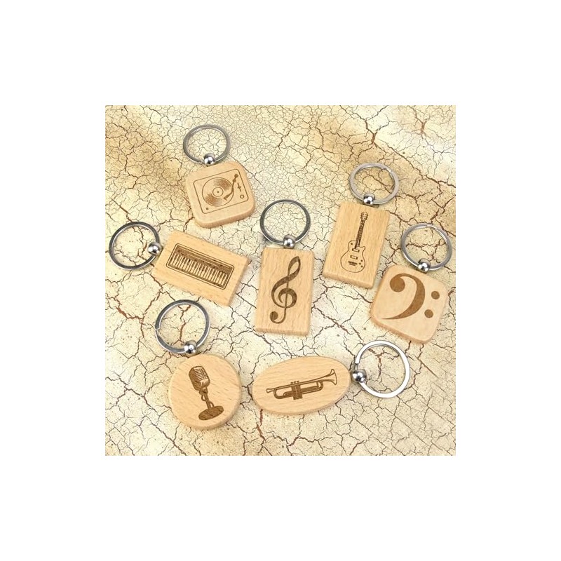 keepdrum Wooden Electric Guitar Keyring Rectangle Gift for Musicians, natural,