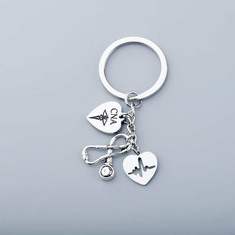 FEELMEM CNA Keychain CNA Stethoscope Heartbeat Charm Keychain Certified Nursing