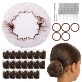 Hair Net for Kids,20pcs 12Inch Invisible Hair Nets with 50pcs U Shaped Bobby Pins,30cm Hair Nets for Buns, Bun Hair Nets for Ballet Girls Hair Accessories Set for Hair Styling,Women,Girls-Brown