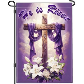 NASIAN He is Risen Garden Flag Christian Religious Easter Cross Garden Flags for Outside 12x18 Double Sided Spring Easter Yard Sign Decorations for Home Outdoor House Holiday Decor Banner