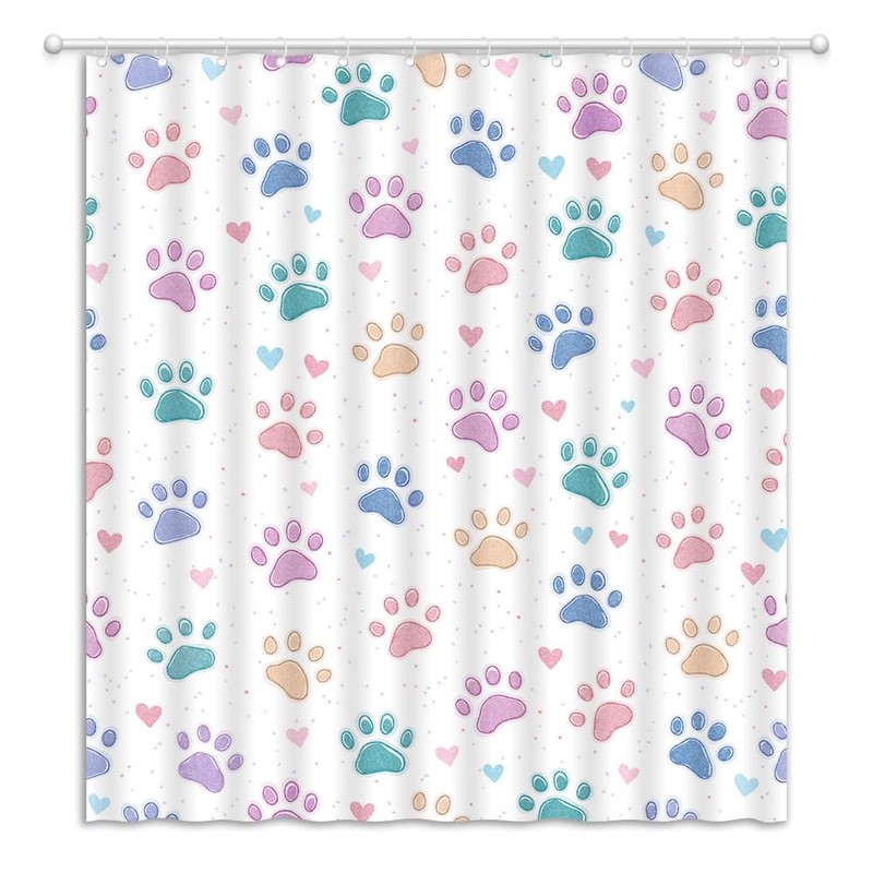 JEJOMEAG Dog Paw Shower Curtain Cute Colorful Paws Print Pet