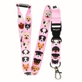 ROLSELEY Lanyard Neck Strap 20 Pink Dog Breeds Pattern with Metal Lobster Claw Clip and Safety Breakaway for ID for Everyday Use at Office, School, Events…