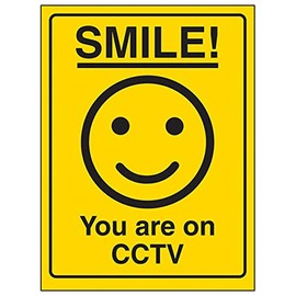V Safety Smiley Face you Are On CCTV Sign - 150mm x 200mm - Rigid Plastic