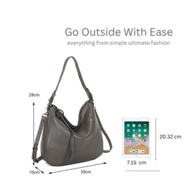 Women's Real Leather Slouchy Tote Practical Trendy Hobo Handbag Shoulder Bag -NAVY