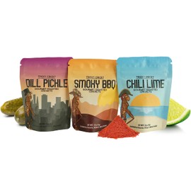 Tricky Cricky Variety Edible Flavored Cricket Snacks for Humans - USA Grown - Unique & Healthy Gourmet Snacks for Adults - High Protein, Low Carb, Low Calorie Dried Edible Bugs for People - 3 x .33 Oz