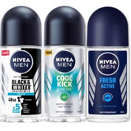 Nivea Cool Kick Fresh, Black&White Fresh Men, Fresh Active Roll On Deodorant, Antiperspirant Deodorant, 48 Hours, 1.7 OZ, Pack of 3