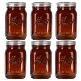 WELLIFE Amber Mason Jars, 6 Pack wide mouth mason jars for Pickling, Canning, Fermenting and Food Storage, Microwave Safe