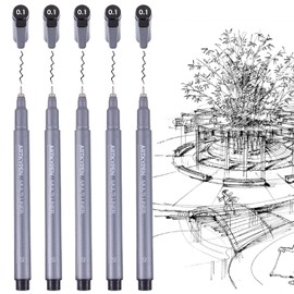Micro Fineliner Drawing Art Pens: 5 Pack 0.25 mm Black Fine Line Waterproof Ink pen, Artist Supplies for Adults Sketching Anime Manga Watercolor Calligraphy Technical Illustrators