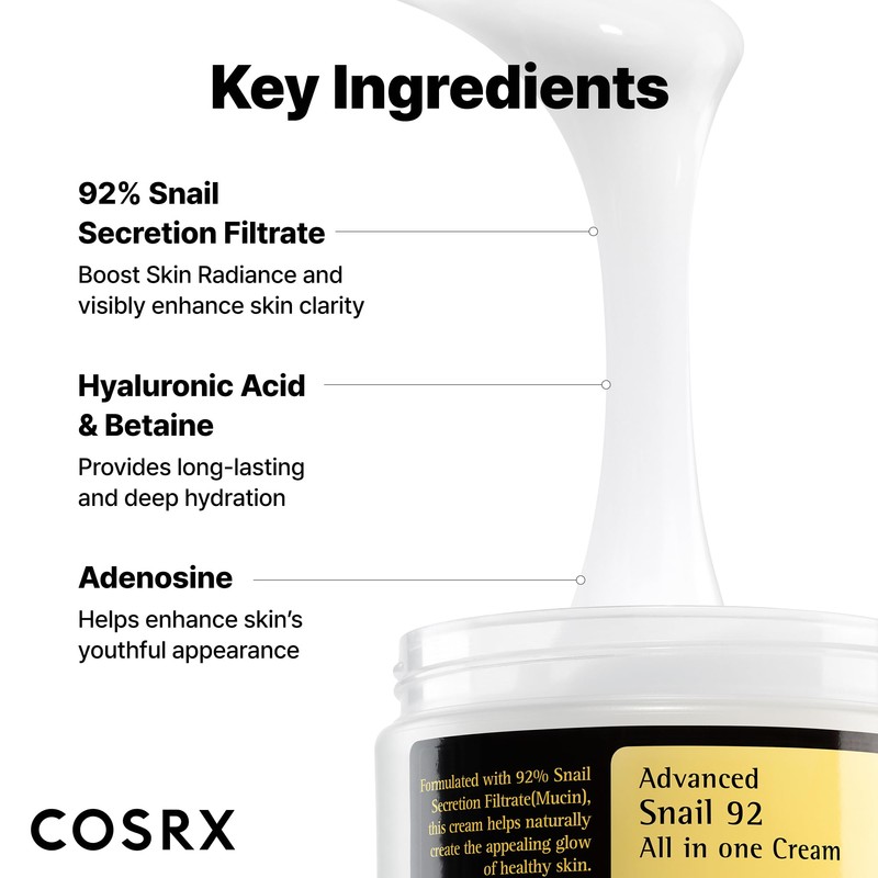 COSRX Snail Mucin 92% Face Moisturizer, 3.52 Oz, Lightweight Moisturing