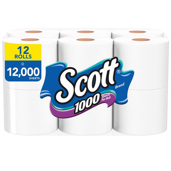 Scott 1000 Sheets Per Roll, 12 Toilet Paper Rolls, Bath Tissue