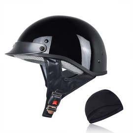 CHCYCLE Helmets for Adults Motorcycle Half Helmet Casco para Motocicleta for Women Men DOT Approved Cycling Motocross (Large, Bright Black)