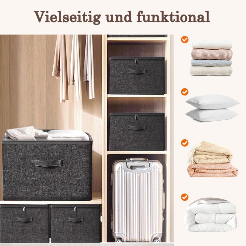 Exquilnova Pack of 2 Storage Boxes with Lid Fabric, Stackable
