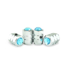 Bling Anti-Theft locking Blue Crystal Rhinestone Metal Chrome Tire Rim Valve Stem Cap-VC-LBUC
